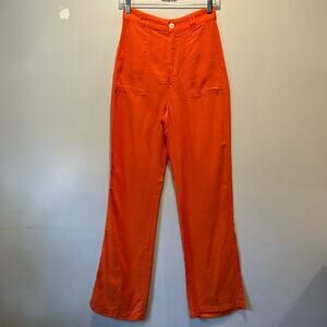 🍁NWT ZARA Lyocell High Rise Straight Wide Leg Orange Full Length Sm 6929/221/615